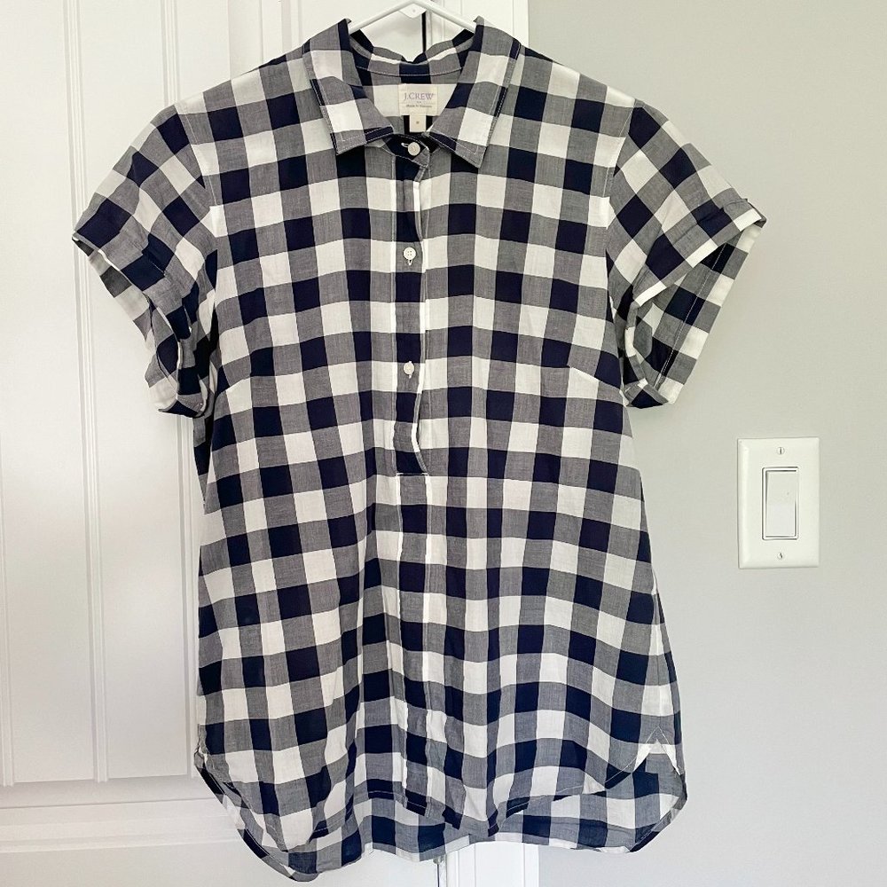 J. Crew Gingham Short Sleeve Shirt | Size M